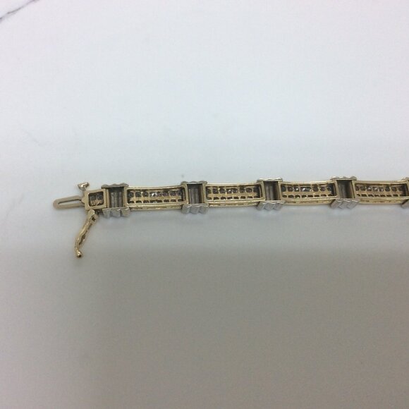 Lady's 14k Yellow Solid Real 2Tone Gold Diamond Fancy Link Bracelet 19.10g - Picture 4 of 9